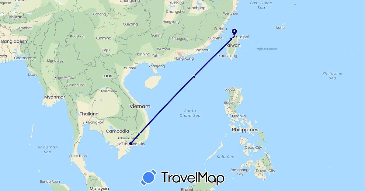 TravelMap itinerary: driving in Taiwan, Vietnam (Asia)